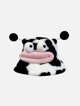 Plüsch-Eimerhut mit Farbblock und Cartoon-Motiv